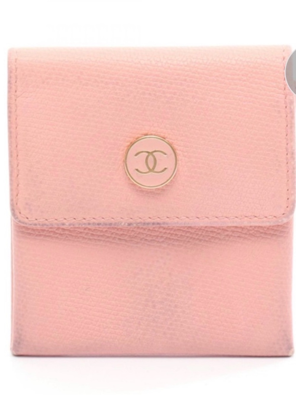 CHANEL Pink Leather Compact Fold Wallet Coin Case with Gold CC Button